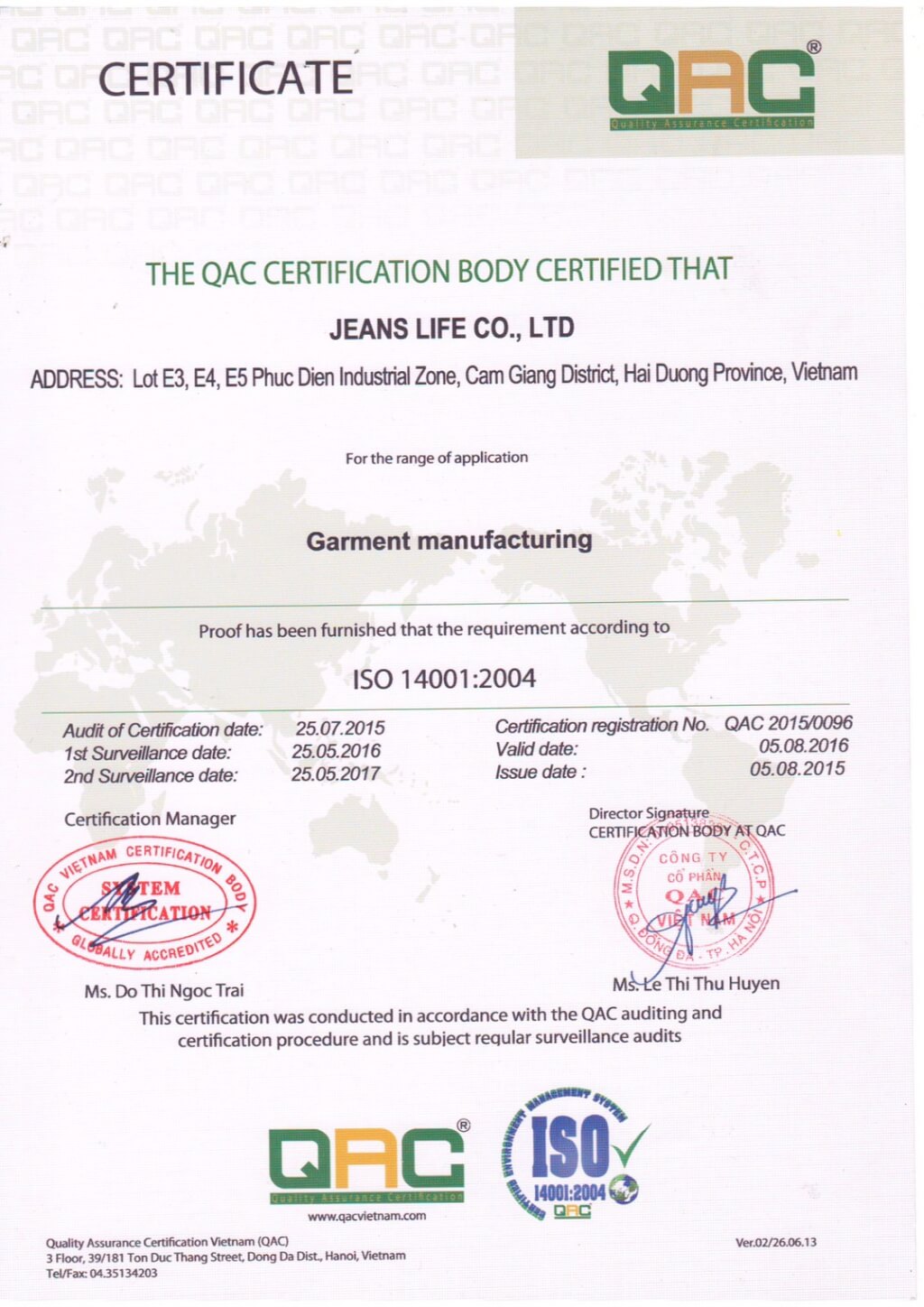 ISO14001 - Jeans Life Co., Ltd