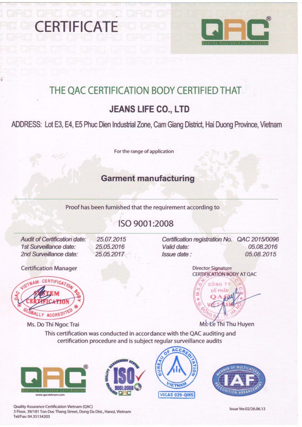 ISO9001 - Jeans Life Co., Ltd